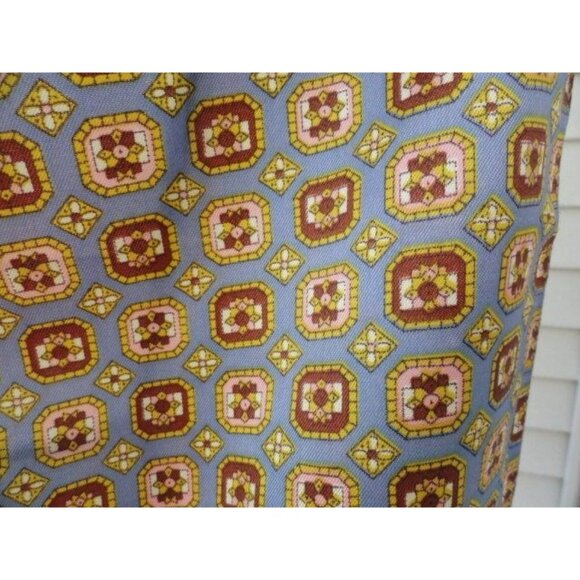 Vtg Scarf Pocket Square Blue Yellow Beige Geometric Design Handmade 100% Acetate - Picture 3 of 8